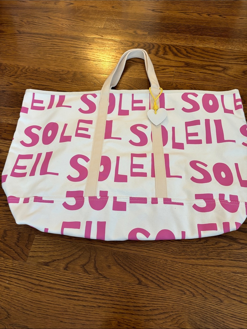 White and Pink 'Soleil' Canvas Tote with Heart Charm